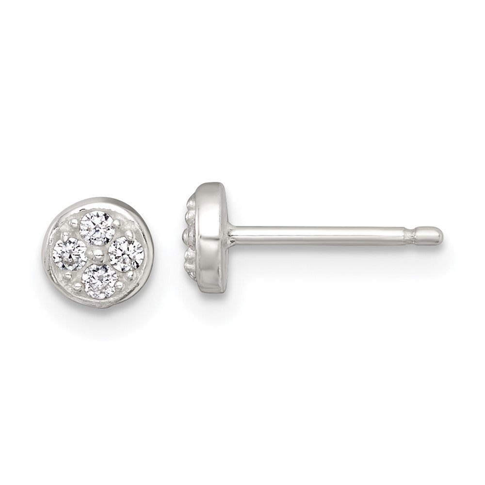 Sterling Silver Polished CZ Round Post Earrings