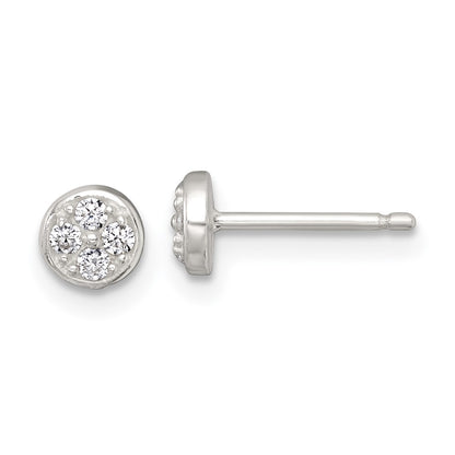 Sterling Silver Polished CZ Round Post Earrings