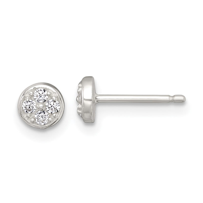 Sterling Silver Polished CZ Round Post Earrings