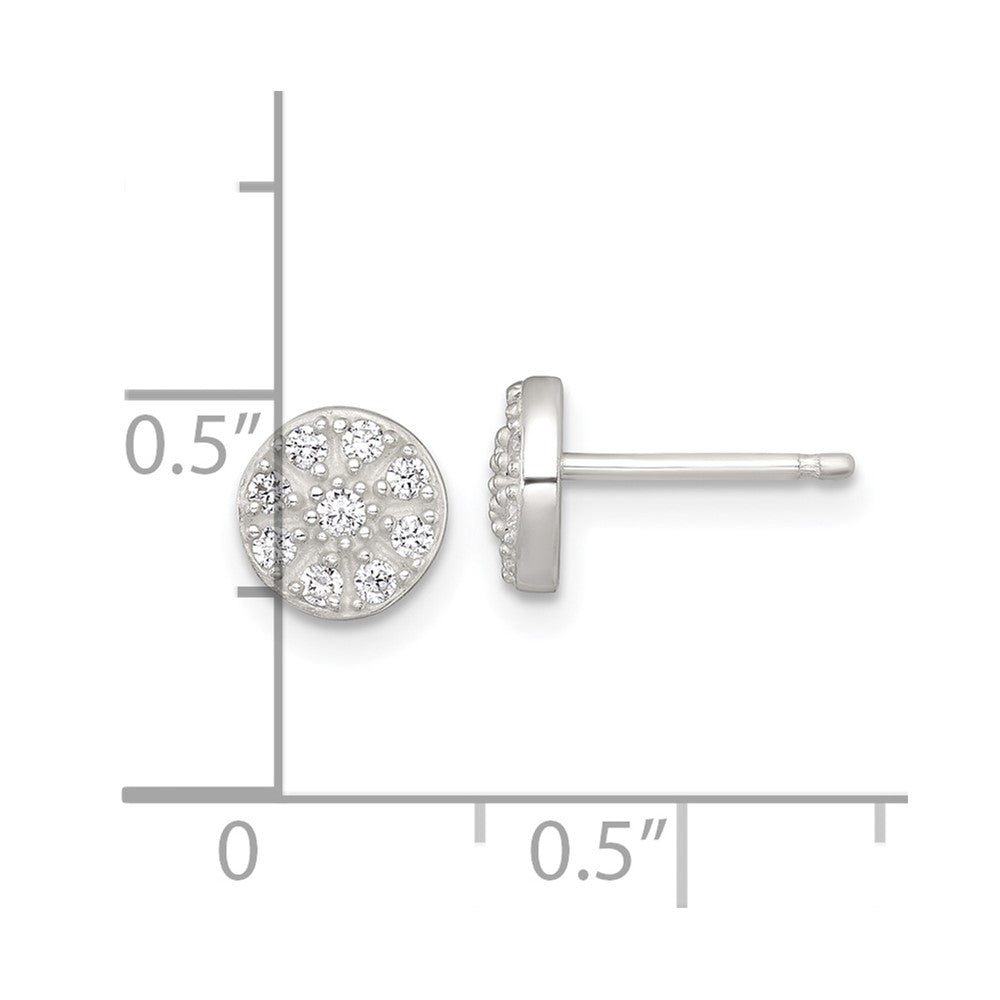 Sterling Silver Polished CZ Cluster Round Post Earrings