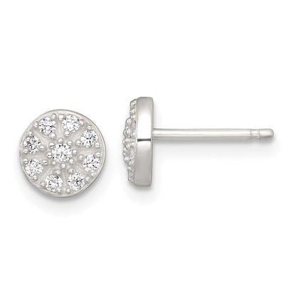 Sterling Silver Polished CZ Cluster Round Post Earrings