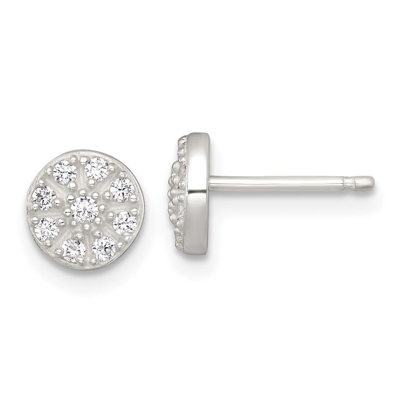Sterling Silver Polished CZ Cluster Round Post Earrings
