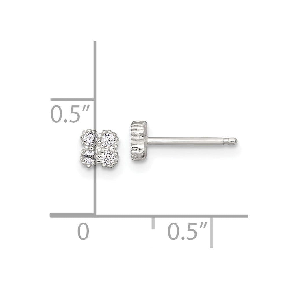 Sterling Silver Polished Textured CZ Quatrefoil Post Earrings