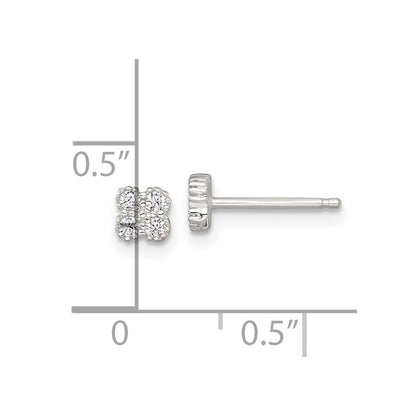 Sterling Silver Polished Textured CZ Quatrefoil Post Earrings