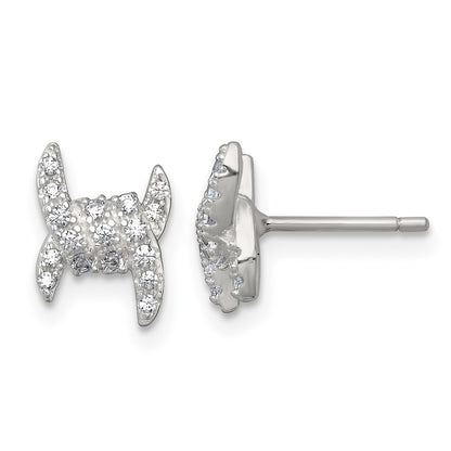 Sterling Silver Polished Fancy Pave CZ Post Earrings