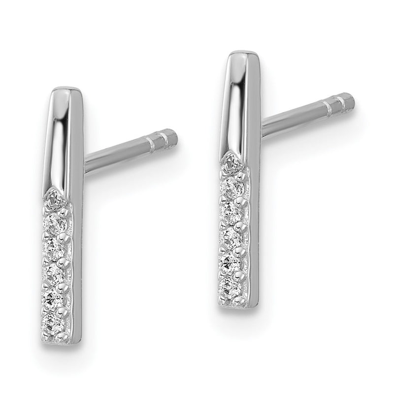 Sterling Silver Rhodium-Plated CZ Polished Bar Post Earrings