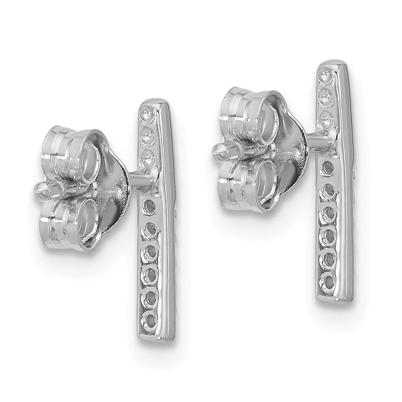 Sterling Silver Rhodium-Plated CZ Polished Bar Post Earrings
