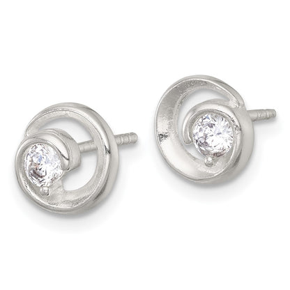 Sterling Silver Polished CZ Circle Post Earrings