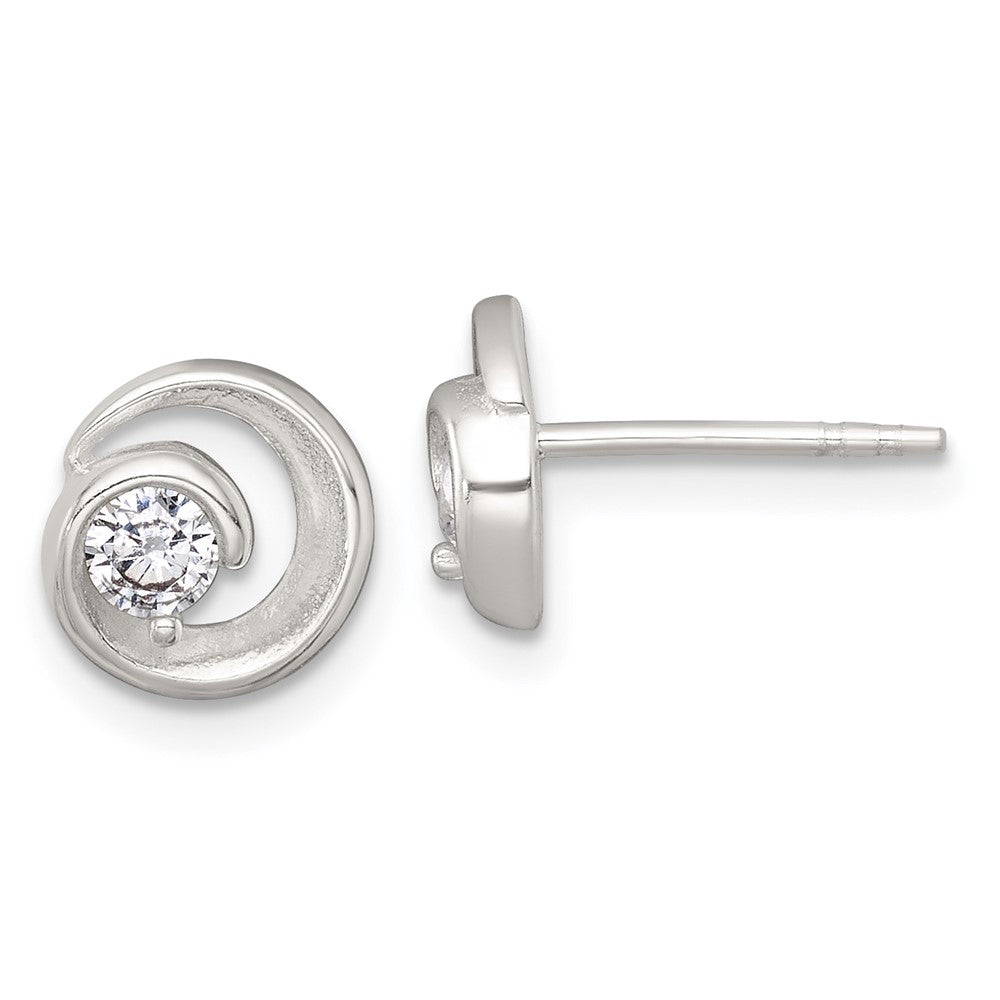 Sterling Silver Polished CZ Circle Post Earrings