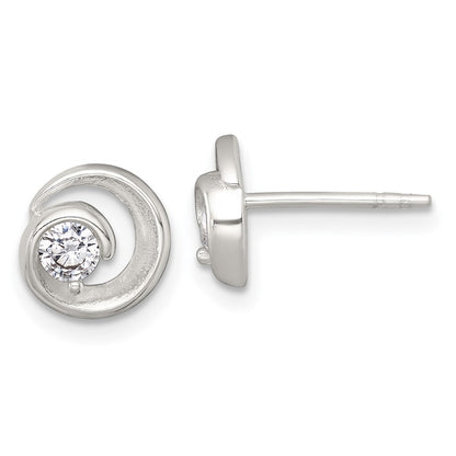 Sterling Silver Polished CZ Circle Post Earrings