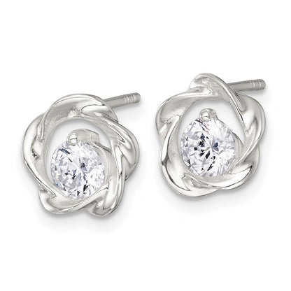 Sterling Silver Polished CZ Twisted Circle Post Earrings