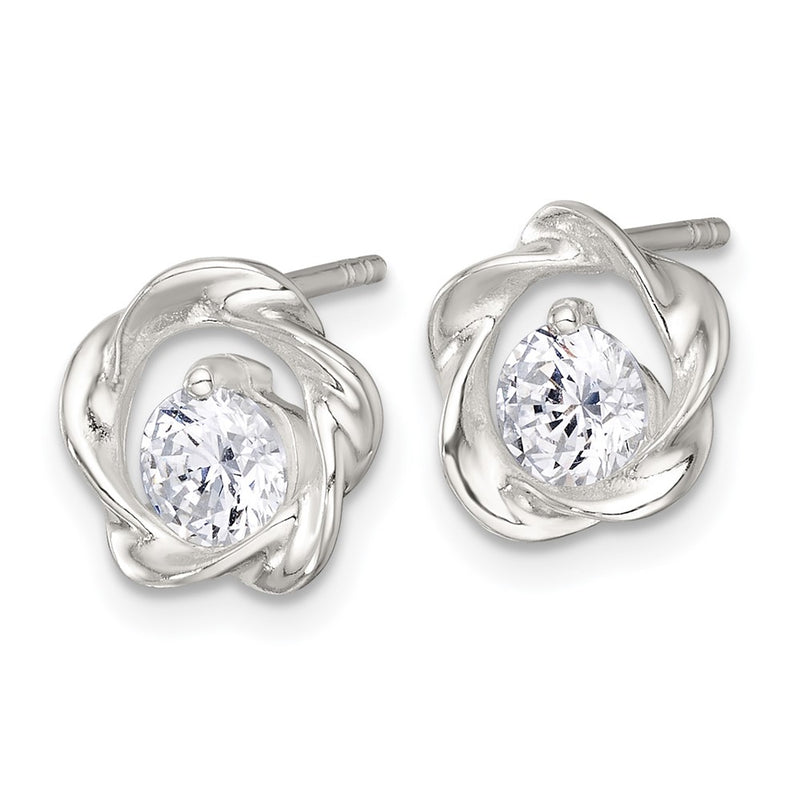 Sterling Silver Polished CZ Twisted Circle Post Earrings
