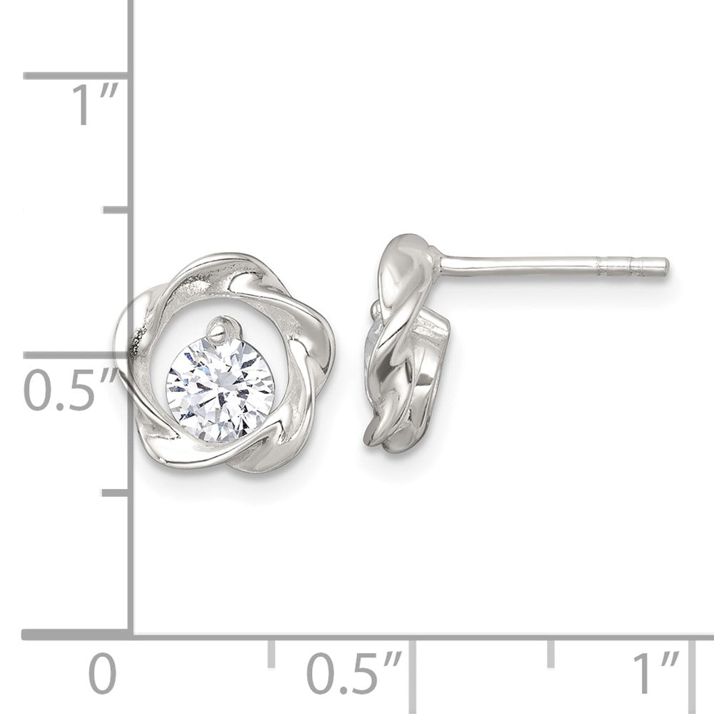 Sterling Silver Polished CZ Twisted Circle Post Earrings