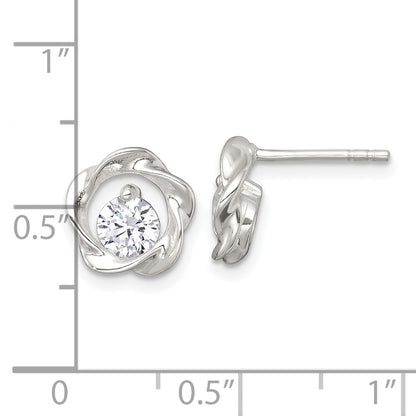 Sterling Silver Polished CZ Twisted Circle Post Earrings