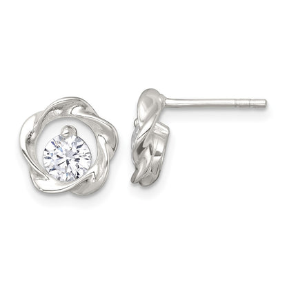 Sterling Silver Polished CZ Twisted Circle Post Earrings