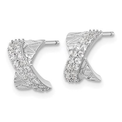 Sterling Silver Rhodium Plated Polished and Patterned X CZ Post Earrings