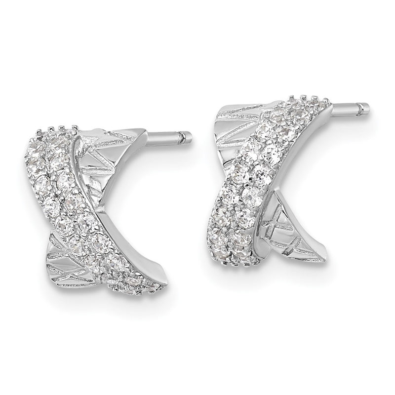 Sterling Silver Rhodium Plated Polished and Patterned X CZ Post Earrings