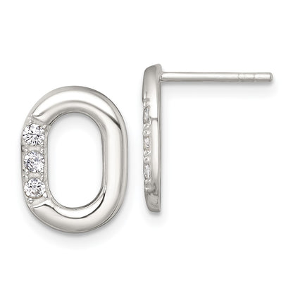 Sterling Silver Polished CZ Oval Post Earrings