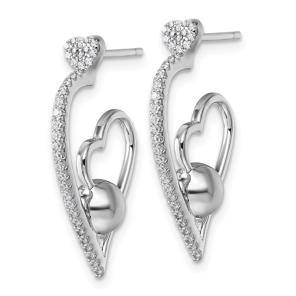 Sterling Silver Rhodium-Plated CZ Polished Heart Post Earrings