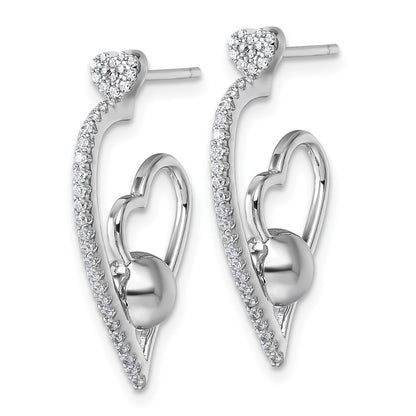 Sterling Silver Rhodium-Plated CZ Polished Heart Post Earrings