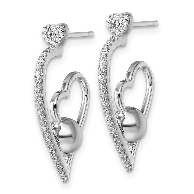 Sterling Silver Rhodium-Plated CZ Polished Heart Post Earrings