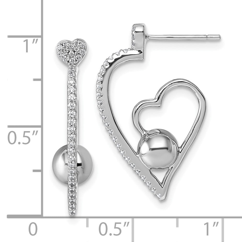 Sterling Silver Rhodium-Plated CZ Polished Heart Post Earrings