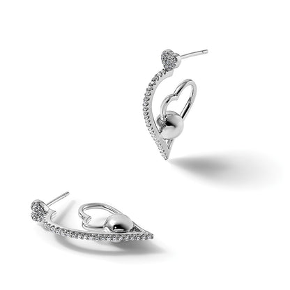 Sterling Silver Rhodium-Plated CZ Polished Heart Post Earrings