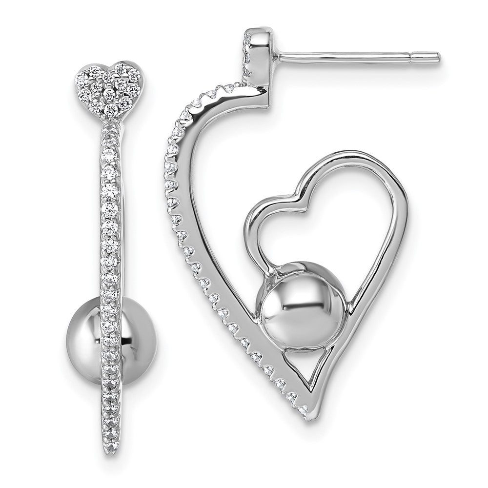 Sterling Silver Rhodium-Plated CZ Polished Heart Post Earrings