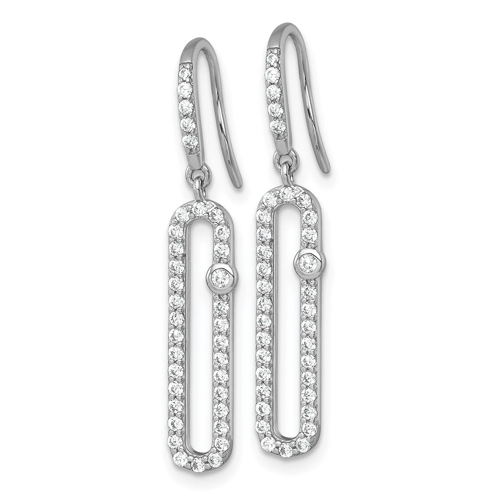 Sterling Silver Rhodium Plated Polished CZ Elongated Link Dangle Earrings
