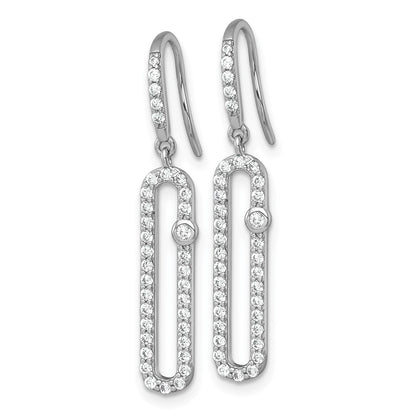 Sterling Silver Rhodium Plated Polished CZ Elongated Link Dangle Earrings