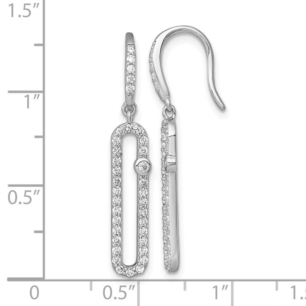 Sterling Silver Rhodium Plated Polished CZ Elongated Link Dangle Earrings
