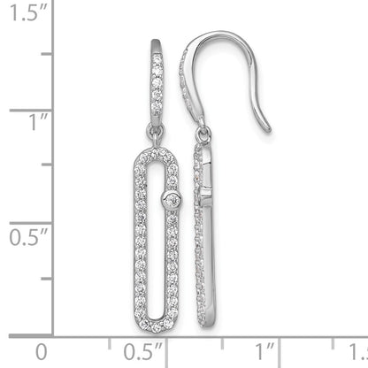 Sterling Silver Rhodium Plated Polished CZ Elongated Link Dangle Earrings