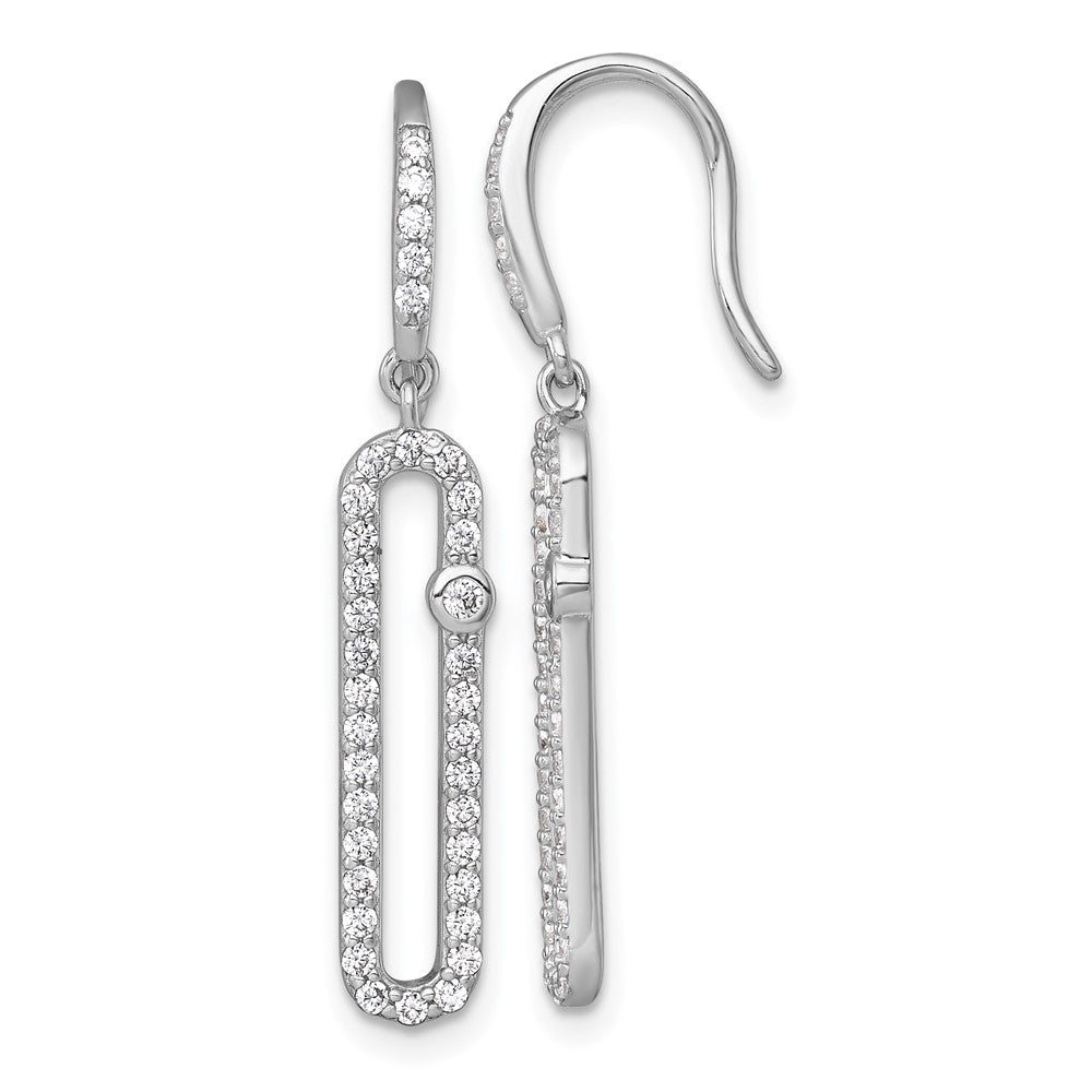 Sterling Silver Rhodium Plated Polished CZ Elongated Link Dangle Earrings
