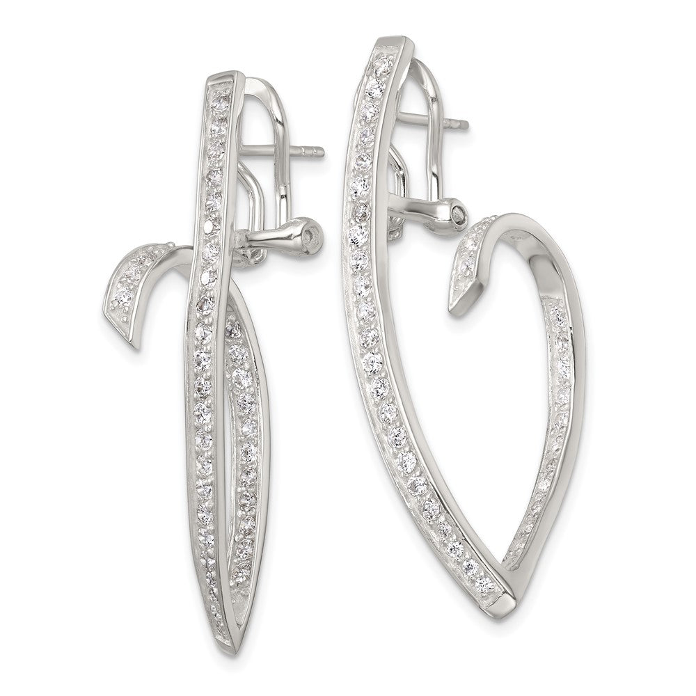 Sterling Silver Polished CZ Fancy Swirl in and Out Omega Back Post Earrings