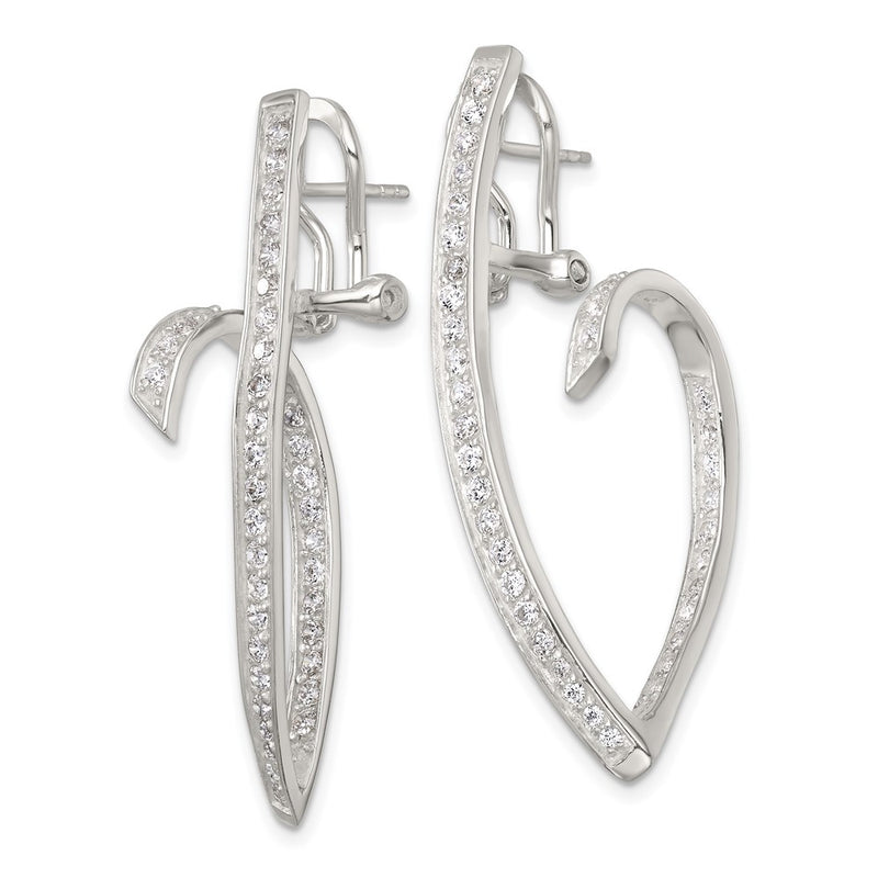 Sterling Silver Polished CZ Fancy Swirl in and Out Omega Back Post Earrings