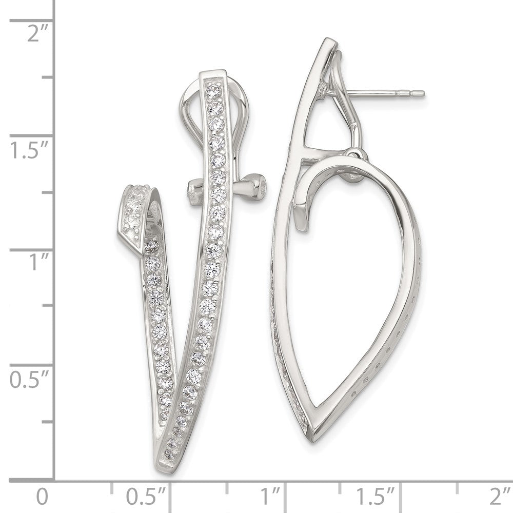 Sterling Silver Polished CZ Fancy Swirl in and Out Omega Back Post Earrings