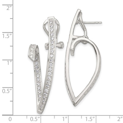 Sterling Silver Polished CZ Fancy Swirl in and Out Omega Back Post Earrings
