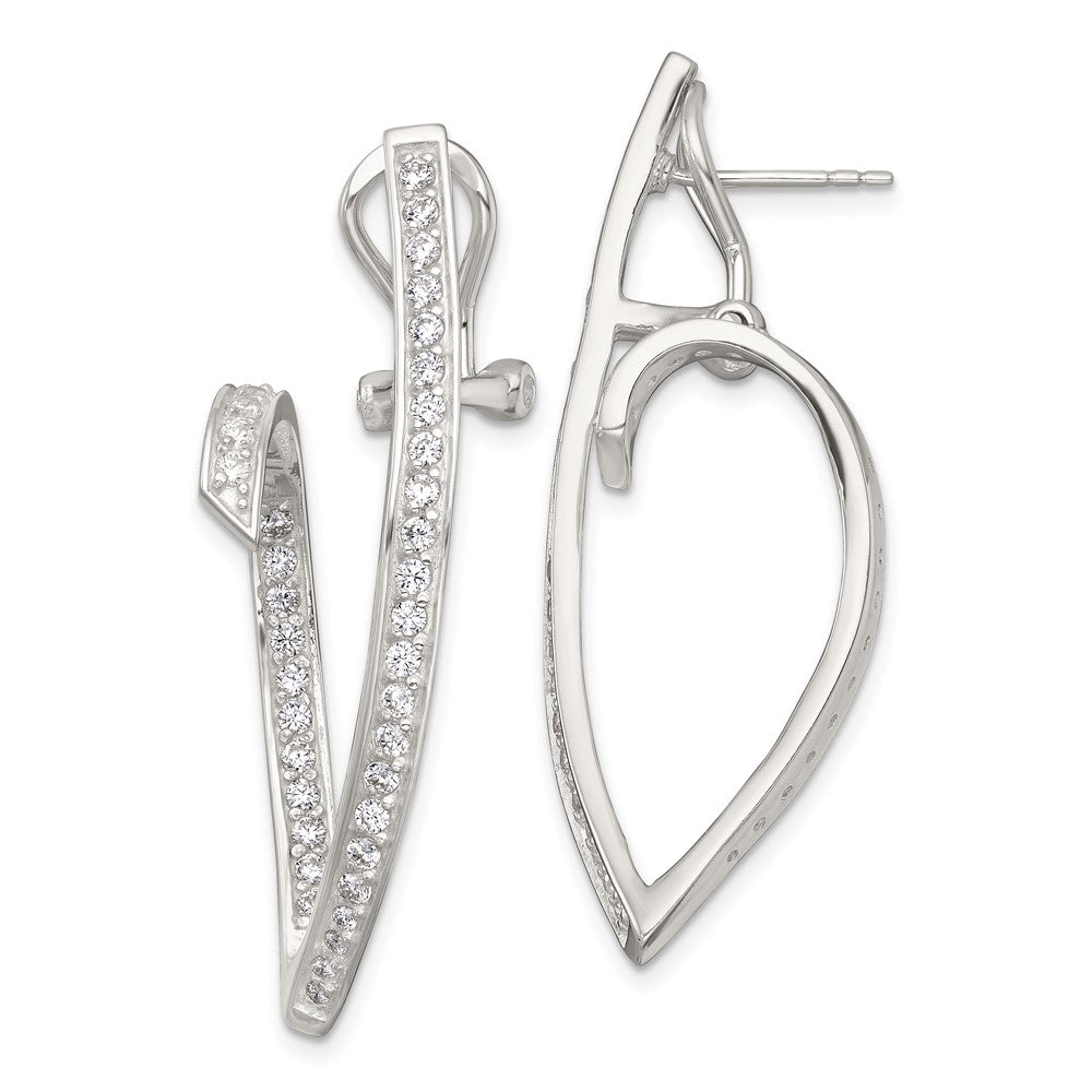 Sterling Silver Polished CZ Fancy Swirl in and Out Omega Back Post Earrings