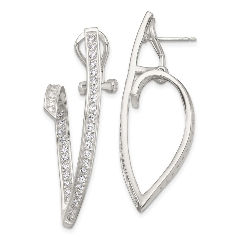 Sterling Silver Polished CZ Fancy Swirl in and Out Omega Back Post Earrings