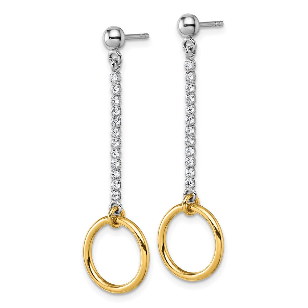 Sterling Silver Rhodium and Gold-Plated CZ Circle Dangle Earrings