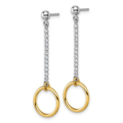 Sterling Silver Rhodium and Gold-Plated CZ Circle Dangle Earrings