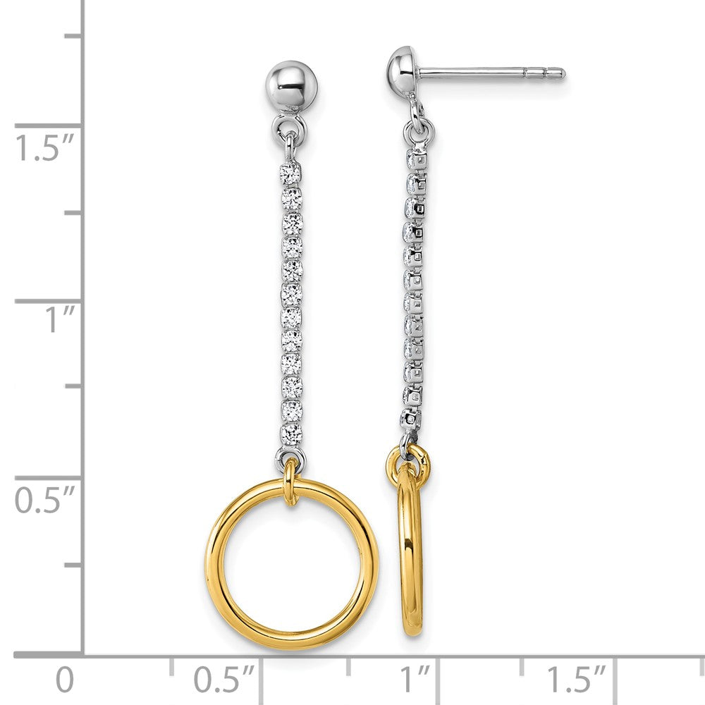 Sterling Silver Rhodium and Gold-Plated CZ Circle Dangle Earrings