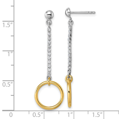 Sterling Silver Rhodium and Gold-Plated CZ Circle Dangle Earrings