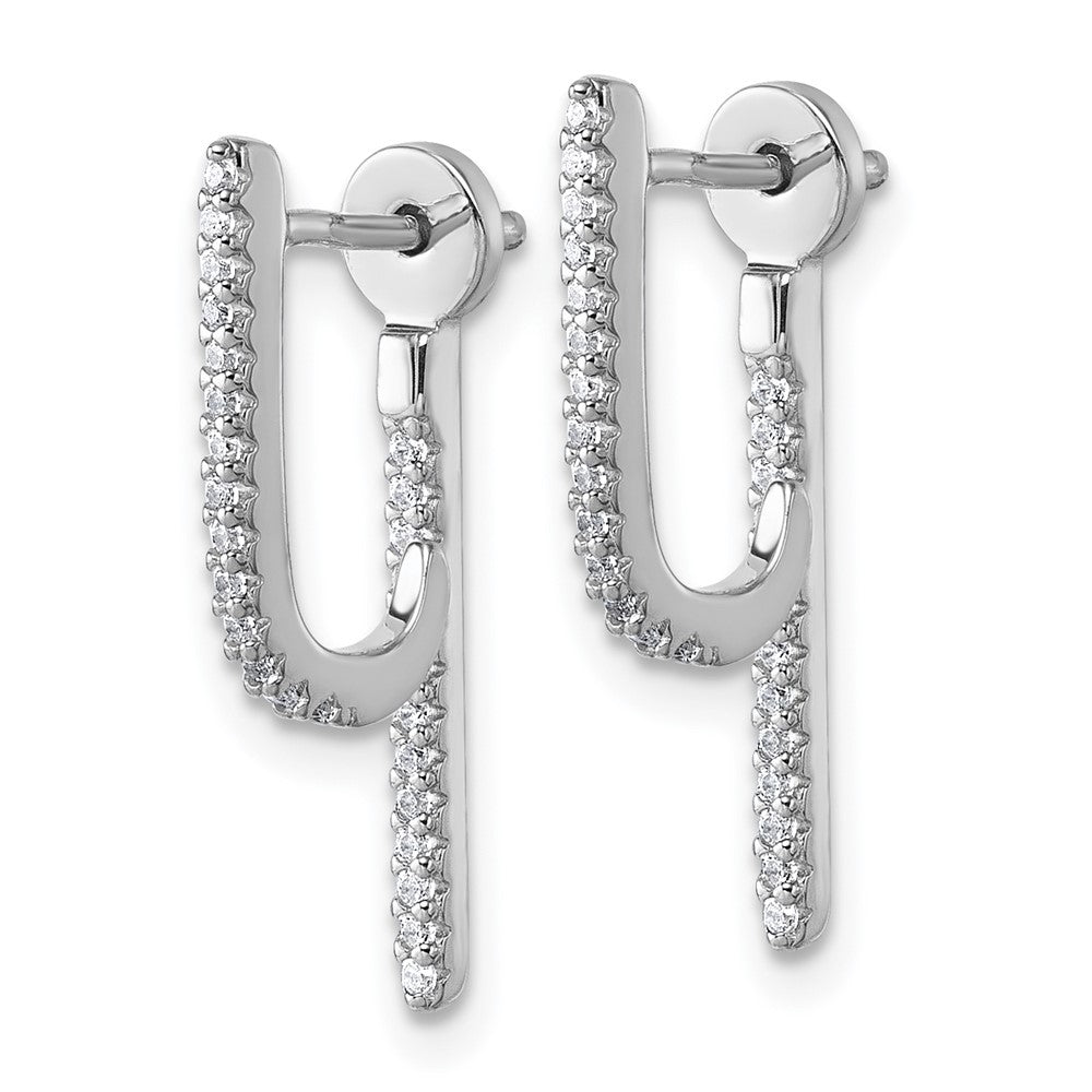 Sterling Silver Rhodium-Plated CZ Front and Back Dangle Post Earrings
