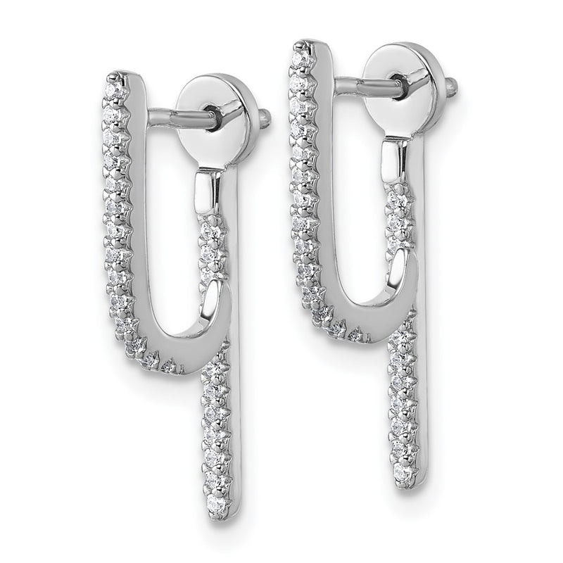Sterling Silver Rhodium-Plated CZ Front and Back Dangle Post Earrings