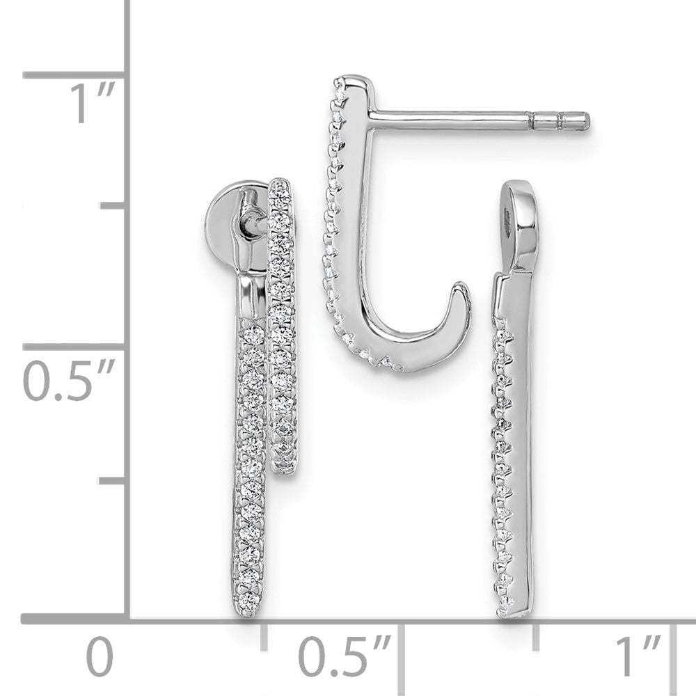 Sterling Silver Rhodium-Plated CZ Front and Back Dangle Post Earrings