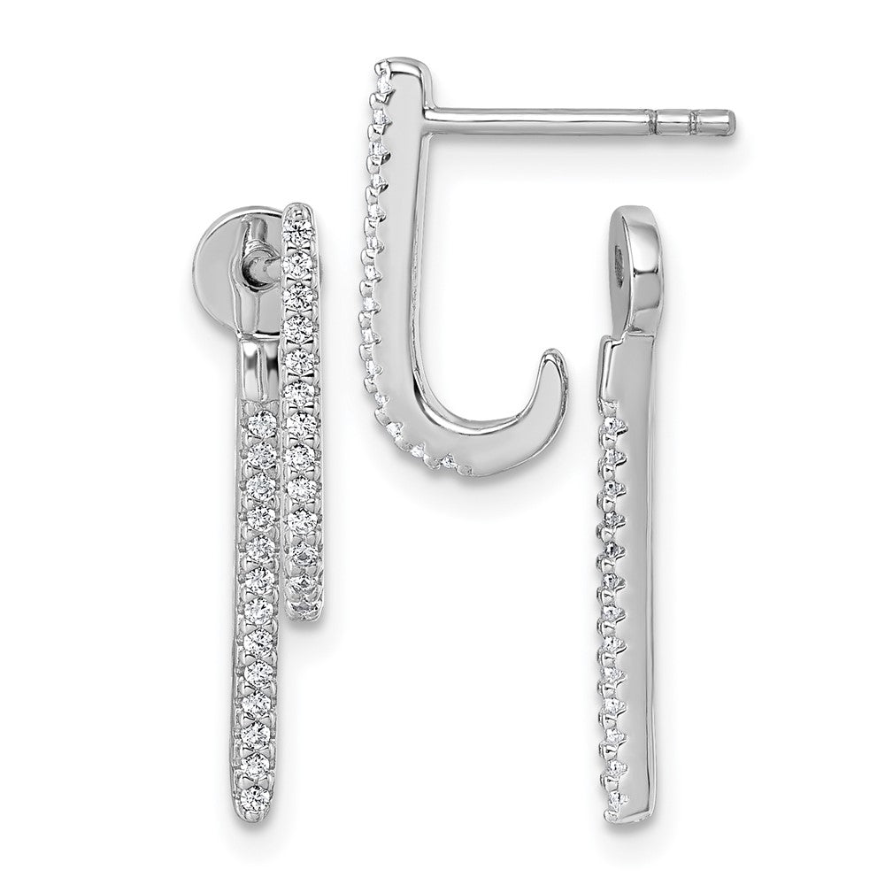 Sterling Silver Rhodium-Plated CZ Front and Back Dangle Post Earrings