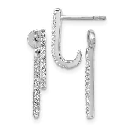 Sterling Silver Rhodium-Plated CZ Front and Back Dangle Post Earrings