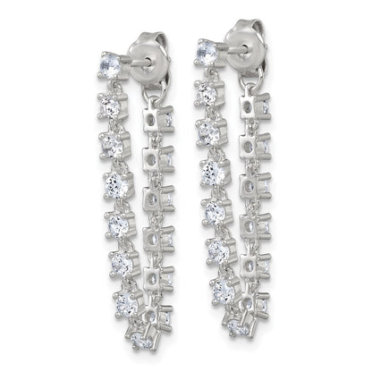 Sterling Silver Polished CZ Front and Back Post Dangle Earrings