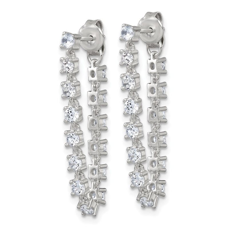Sterling Silver Polished CZ Front and Back Post Dangle Earrings